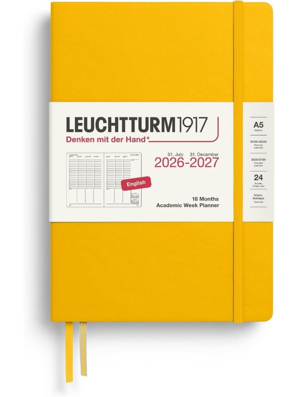 Medium A5 Academic Week Planner 18-Month Hardcover, July 2026 - Dec 2027